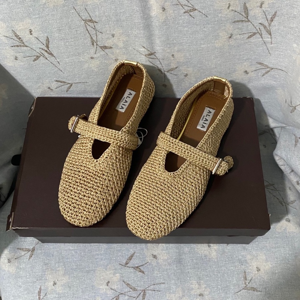 Alaia Beige Woven Mary Jane Flats